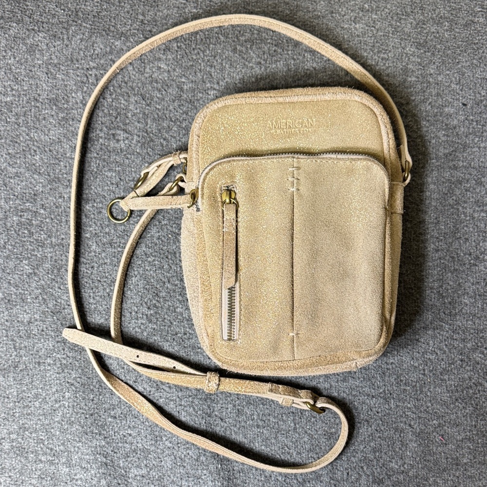 American Leather Co. Suede Crossbody Bag | Sparkle Champagne‎